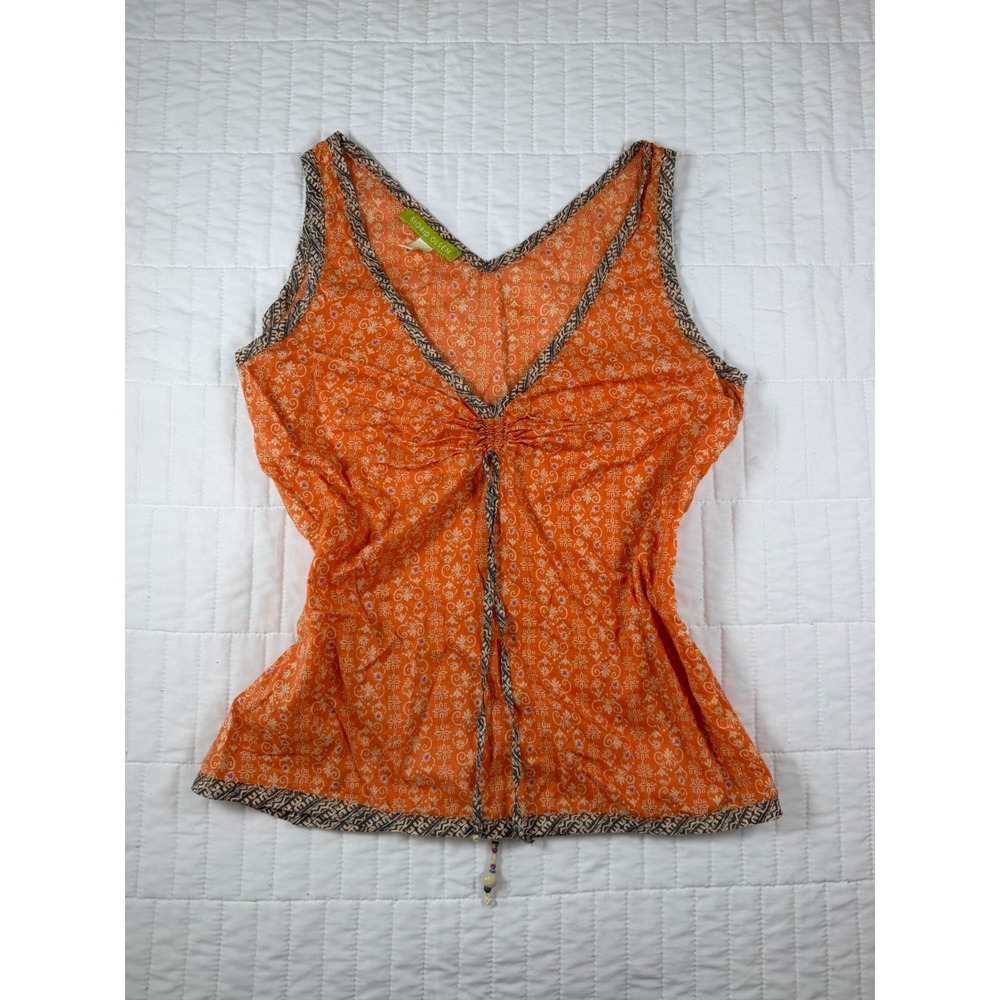 Vintage Y2K Sigrid Olsen Orange Boho Print V-Neck Cami Tank Top Fairycore 6